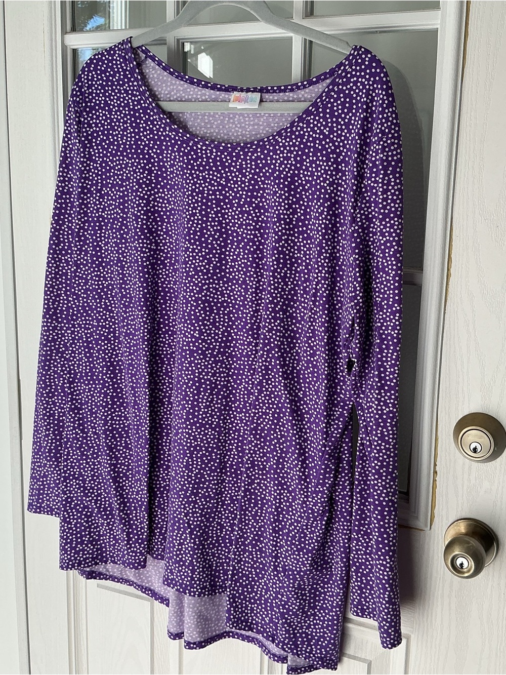 LuLaRoe Purple Long Sleeve Top with White Dot Print